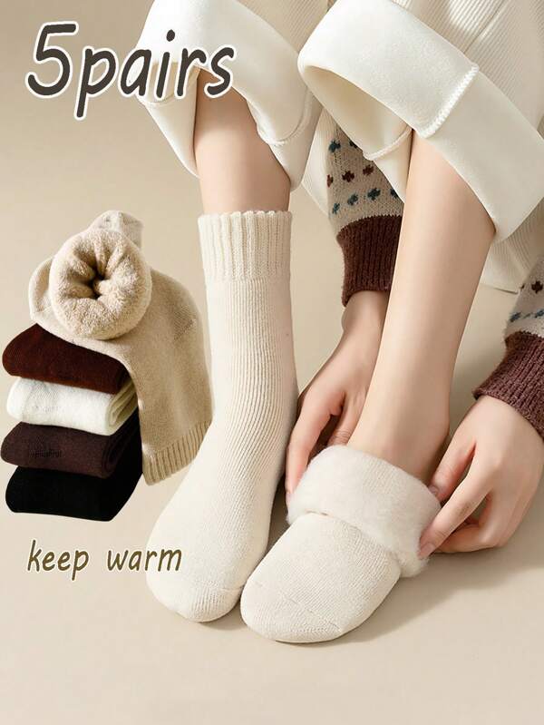 5 Pairs Kids Thermal Wool Blend Socks, Warm & Versatile For Autumn/Winter, Unisex Styles For Boys & Girls, Suitable For Ages 1-3, 4-7, 8-12, Teens