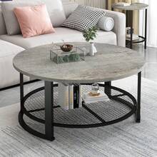3 Pieces Round Coffee Table Sets, 31.6 In Industrial Living Room Table With 2 End Side Tables, Easy Assembly Coffee And End Tables Sets With Metal Legs, For Office, Living Room And Apartment - Xám - Xem 6