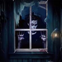 2pcs-Halloween Zombie Couple Window Cover - Bloody Gothic Horror Scene Printed Polyester Fabric, Terrifying Haunted House Decor For Indoor Outdoor,Scary Window Drape With Distressed Effects & Dark Red Stains