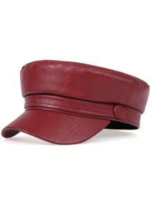 1pc Women's Black Flat Top Beret Hat, Versatile PU Painter Beret, Pumpkin Hat, Autumn/Winter Autumn Accessories - Multicolor - View 2