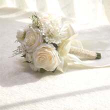 Ramos de flores de boda para novia de color blanco y champán, flores artificiales para sostener en la mano