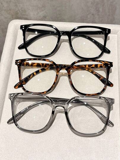 3pcs Unisex Fashion Casual Classic Oversized Square Frame Glasses, Flattering For No-Makeup Look, Suitable For Daily Commute Wear