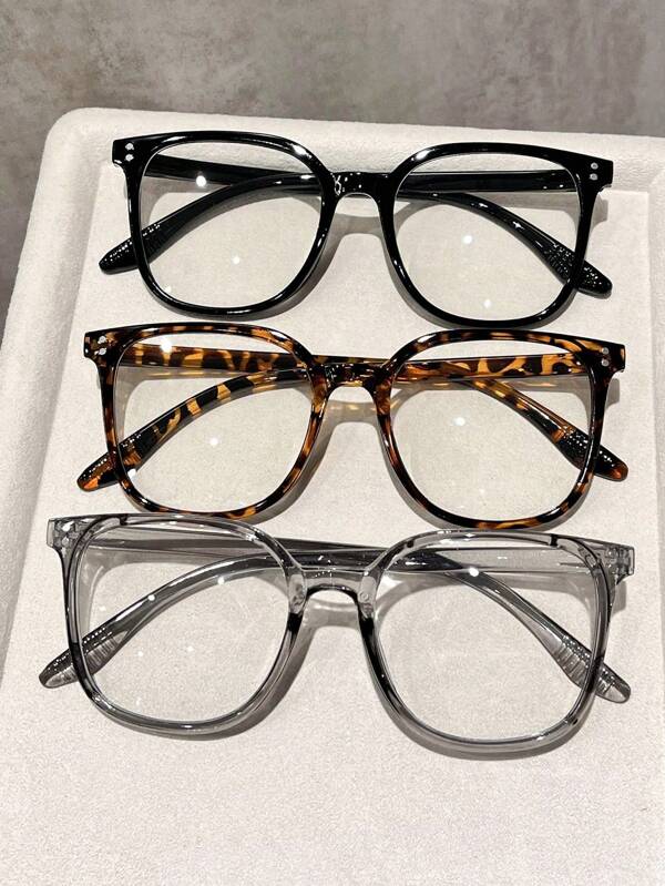 3 pièces Lunettes de mode unisexes décontractées, monture carrée surdimensionnée classique. Flatteuses pour un look sans maquillage, conviennent pour le port quotidien.