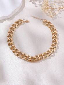 1pc Women's Punk Style Chunky Metal Chain Necklace, Minimalist European And American Design - Yellow Gold - View 2