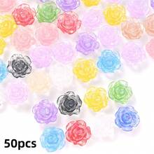 50 piezas/100 piezas/set de cuentas de resina de camelia brillante DIY Artesanías de colores caramelo con cuentas planas de flores para decoración de fundas para teléfonos Jewelry Cuentas con parches de flor de Camelia de dos colores de loto