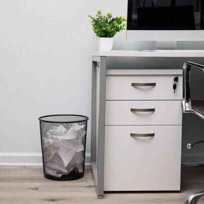 1pc Metal Mesh Round Trash Can, Iron Art Garbage Bin, Creative Home/Office Waste Paper Basket Without Lid, Breathable Cleaning For Bathroom & Kitchen