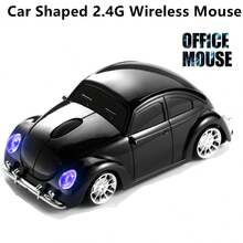 1个独特的汽车造型无线鼠标，迷你复古汽车风格无线鼠标，1600DPI人体工学无线游戏鼠标，2.4GHz无线办公鼠标，带车灯，配有USB接收器，使用2节AAA电池供电（不含电池），适用于PC、笔记本电脑、平板电脑，绝佳礼品 - 彩色 - 查看 8
