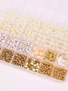 DIY Pearl Jewelry Making Kit, Includes Gold Plated Spacer Beads, Gold Letter Heart Beads, White Round Beads, Shell Beads, Bracelet & Earring Findings, Craft Supplies For Girls, Christmas, Party Gifts - 24 Grid - View 2