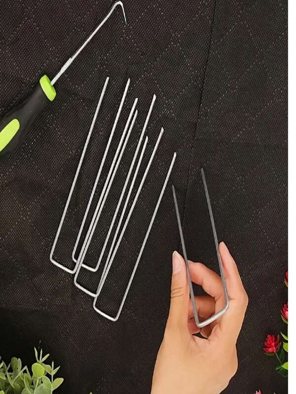 50 piezas de clavos de tierra galvanizados en forma de U, estacas de carpa resistentes a la oxidación para césped, picos de prevención de césped artificial, clavos de fijación de tierra para exteriores