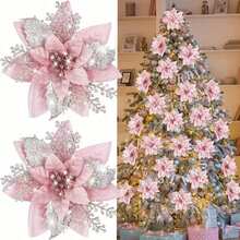 5/20/10pcs Christmas Tree Ornaments, Pink Artificial Flowers, Suitable For Christmas Tree Decorations, Holiday Party Decorations, Home Celebrations, Back To School Valentine's Day, Christmas Decorations, Home Decorations, Table Decorations, Bedroom Decorations, Hair Decorations, Photography Tools