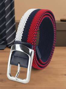 1 Piece Unisex Striped Stretch Woven Golf Belt - Pickleball Belt Comfortable Stretch Rubber Panels, Golf And Back-To-School Athleisure Fashion Accessories, Durable, Handsome Outdoor , Business Jeans, Casual