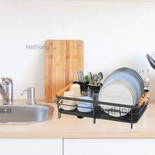 NetHong Large Kitchen Sink Dish Drainer Rack With Drip Tray And Plate Cutlery Holder UK - Black Single Layer-bT090 - View 4