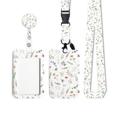 1pc (Badge Clip + Lanyard + Card Holder) Leaf & Flower Teacher ID Badge Reel, Retractable Badge Scroll With Detachable Lanyard, Nurse ID Card Holder, Suitable For School, Medical Staff, Social Workers, Women Daily Wear, Nurse's Day Gift,For School Supplies,Back To School