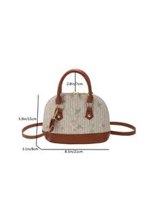 2025 新款中国风时尚贝壳包，休闲时尚轻便奢华草编斜挎包 - 棕色 - 查看 4