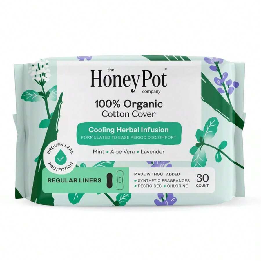 The Honey Pot Company 100% Organic Cotton Cover Cooling Herbal Infusion Regular Liners - 30ct - 1 - 查看 1