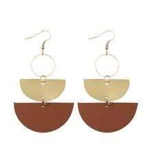 A Pair  Leather Metal Earrings, Stacked Half-Moon Geometric Round Double-Sided Design For Gift Exchange Women Dangle Earrings Daily Wear Party Office All Seasons Fashion Chic Accessories - 紅色 - 查看 5