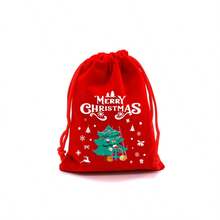 10pcs/Set Large Christmas Ornament Gift Bags, 12 Christmas Theme Pattern Gift Bags, Velvet Drawstring Gift Bags For Christmas & Halloween (Random Pattern) - Red - View 5