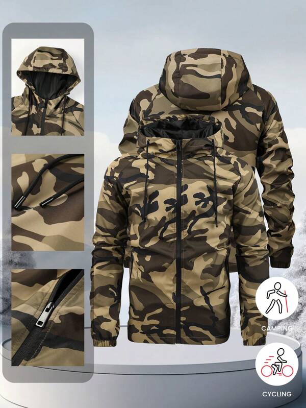 Autumn/Winter New Outdoor Single Layer Windbreaker Mountaineering Jacket, Windproof Waterproof Breathable Camo Windbreaker For Men