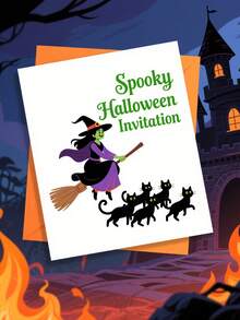 个性化花卉万圣节贺卡、手写节日派对邀请卡、留言卡、礼品装饰卡、创意鬼魂卡通邀请卡、主题派对用品、适合定制万圣节派对邀请卡、可定制任何场合邀请卡、无信封、用于学校用品、返校