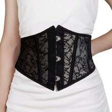 3-Buckle Lace Waist Belt, Fishbone Waist Cincher, Waist Accessory For Outfits Halloween Costume - Black - View 4