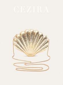 CEZIRA Geantă de seară luxoasă pentru femei, din material ABS strălucitor, în formă de scoică, cu închidere magnetică, lanț metalic lung, geantă compactă și rigidă, la modă și distinctivă, potrivită pentru evenimente formale, petreceri, gale, călătorii, vacanțe și multe altele - Multicolor - Vizualizare 7