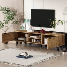 Modern TV Cabinet With 2 Doors And 2 Open Compartments – 160.5 X 35.5 X 45 Cm - 木材+刨花板+50-59英寸 - 查看 6
