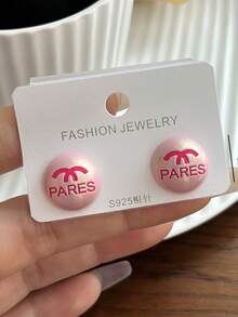 2pcs Cute Dopamine Fashion Elegant Enamel Letter Round Stud Earrings For Women - Enamel Colorful Letter Earrings - View 3