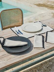 Cirelle 1 件布艺餐垫，现代几何刺绣双色餐桌垫，适合家庭使用，优雅的手工缝制餐桌垫，适合餐厅、特殊场合和日常厨房装饰、Rama 餐桌装饰、新年、圣诞派对、家庭用餐、高端餐厅用品、乔迁礼物、夏季家居装饰 - 黑與白 - 查看 2