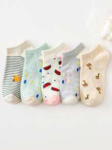 5 pares de calcetines de tobillo de moda con estampado de rayas para mujer para la vida diaria