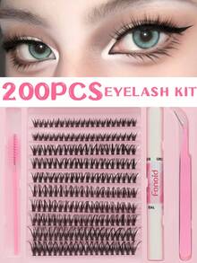 200 PEÇAS/180 PEÇAS/150 PEÇAS/100 PEÇAS Conjunto de Extensão de Cílios Falsos de Múltiplos Estilos de Grande Capacidade com Adesivo de Extensão de Cílios, Pinça de Selagem de Cílios, Kit de Cílios Falsos Volumosos Tipo C de 10-16mm de Comprimento Misto, Aparência Natural, Enrolamento, Efeito 3D, Adequado para Uso Diário e Várias Ocasiões