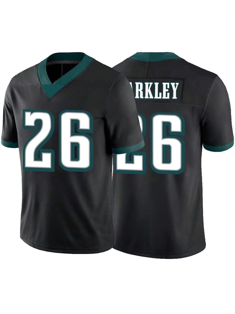 Men's Football Jersey 26 Black Embroidered Sports T-Shirt, Fitness Training Casual Short-Sleeved Shirt - Black - View 1