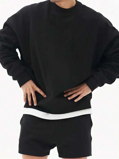  GRDR Men's Solid Color Casual Street Loose Fit Crew Neck Sweatshirt | Layering Outfit | Suitable For Everyday Lightweight Wear, Autumn/Winter
