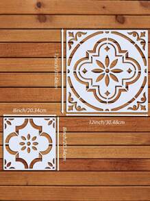 2 件瓷砖模板，1 件 8 英寸和 1 件 12 英寸可重复使用绘画模板，适用于瓷砖、木材、纸张、地板、墙壁、家具、学校用品、返校 - 彩色 - 查看 4