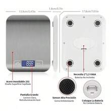 Báscula de cocina digital recargable por USB, báscula de cocina de precisión de 10 kg/1 g, báscula de cocina digital de acero inoxidable - Plateado - Ver 2