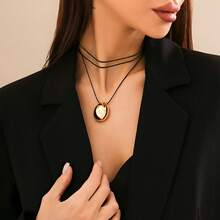 1 Piece Of Exaggerated Geometric Cabochon Women's Choker - A Versatile Drawstring Waxed Cord Necklace, A Sweet And Cool Designed Collar Accessory
