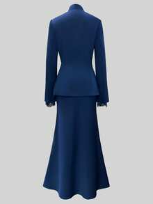 Bộ váy áo 2 mảnh thanh lịch dành cho nữ, váy dự tiệc trang trọng tay ren, váy dự đám cưới mùa xuân. - Màu xanh hải quân - Xem 3