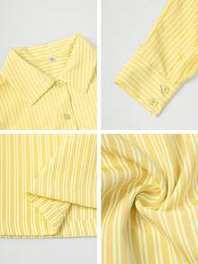 Look Polly 女式春夏休闲街头风格条纹撞色上衣、衬衫、长裤两件套纽扣衬衫女式条纹休闲、女士休闲套装返校服万圣节奶油黄衣服女式圣诞节 - 黃色 - 查看 11