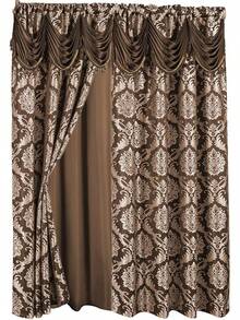 DreamField Linen Jacquard Window Curtains For Living Room And Bedroom 54 W X 84 L Inches - 2 Panel Set With Attached Valance, Backing And 2 Tie Backs Long Elegant Fancy Design Cortinas Para Sala
