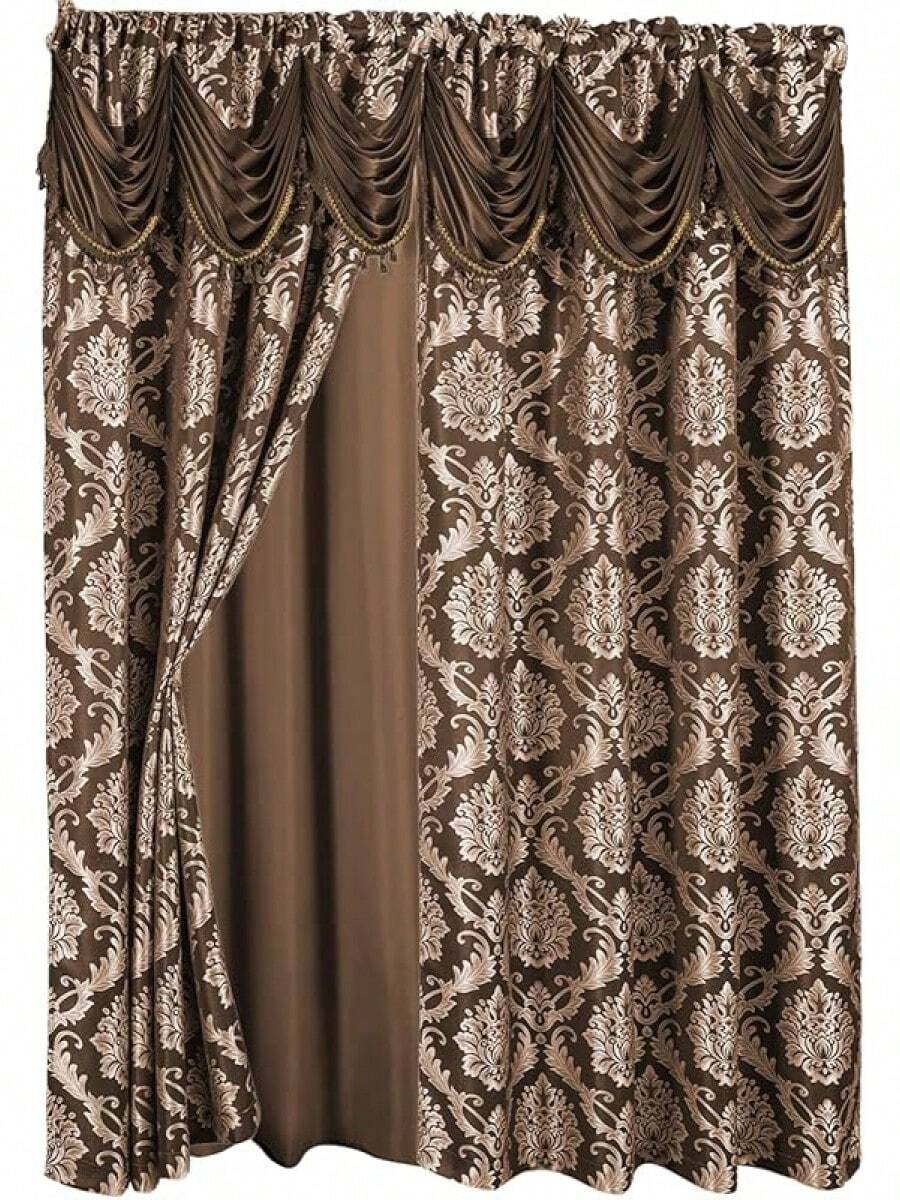 DreamField Linen Jacquard Window Curtains For Living Room And Bedroom 54 W X 84 L Inches - 2 Panel Set With Attached Valance, Backing And 2 Tie Backs Long Elegant Fancy Design Cortinas Para Sala