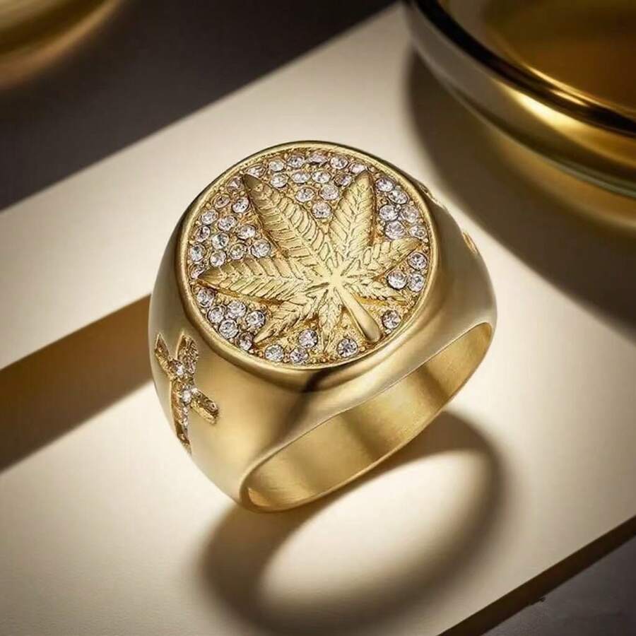 1pc Leaf Design Ring, Unique Style Hip Hop Ring For Men, Business & Casual Wear