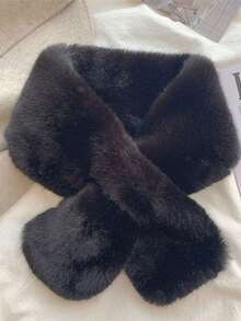 女士加厚抓绒围巾，冬季保暖，纯色抓绒围脖，可爱毛绒围巾，适合女孩、学生和成人，不掉毛，交叉式保暖围巾，颈部和领口保暖围巾