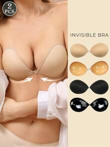 1/2 Pares de Sutiã Adesivo Invisível Reutilizável com Alça Removível - Sutiã Adesivo de Silicone com Fecho Frontal para Levantar Seios Pequenos, Cobre Mamilos Sem Costura Sem Alças para Vestidos e Lingerie