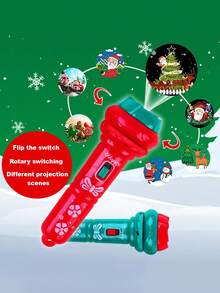 Dziecięca latarka z projektorem i lampką świąteczną – wzór Świętego Mikołaja/płatka śniegu, latarka projekcyjna LED, idealna jako prezent i dekoracja świąteczna (latarka, slajd projekcyjny, kolor i styl losowy)