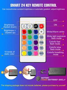 25W RGB LED 灯泡带遥控器，彩色室内 220V/110V 多色变色可调光嵌入式吊灯灯泡 5W RGBW 冷白/RGBWW 暖白 10W 智能电竞室卧室床头圣诞节万圣节节日礼物夜间装饰照明 15W 动态 4 种模式 15 种颜色派对酒吧聚光灯 20W 可调亮度客厅背光壁灯氛围灯 - RGB Bulb-with 24key Remote(E27/E26) - 查看 5