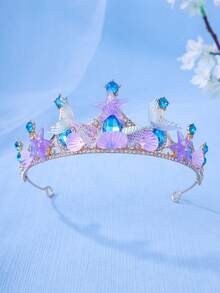1pc Elegant Crystal Princess Crown, Mermaid Headband With Seashell, Starry Gradient Color, Performance/Birthday Gift Headpiece - Multicolor - View 6