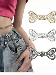 1 Pair/2 Pairs Of High-End Pearl Heart-Shaped Brooch Waist Adjuster For Jeans Skirts, Premium Quality With Adjustable Waistband Buckle