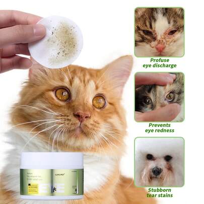 GJYC PET 寵物眼睛清潔濕巾，適用於狗和貓 - 去除乾燥粘液、分泌物和淚痕，120 片
