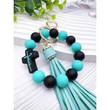 1pc Silicone Beaded Bracelet Keychain, Creative Wristband Keyring Bag Pendant, Ideal Gift For Friends, Siblings, Women, Mothers, Suitable For Daily Outfit And Car Accessories, School Use Christmas