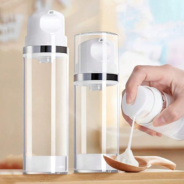 1 pieza Dispensador de loción de viaje con bomba a prueba de fugas - Botella de gran capacidad rellenable para maquillaje, con ventana transparente y tapa con cierre giratorio - Organizador de cosméticos portátil para viajes, salón, hogar - Compatible con lociones, cremas, mascarillas, base de maquillaje - Dispensador de bomba a prueba de fugas, botella de loción de viaje, almacenamiento de salón, diseño compacto, dispensador de alta calidad, para profesionales de salón