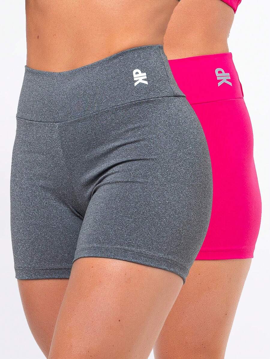 Kit 2 Women's Fitness Shorts High Waist Zero Transparency Blackout Gym Basic Bermuda Shorts Women's Crossfit Yoga - 粉紅色+灰色 - 查看 1